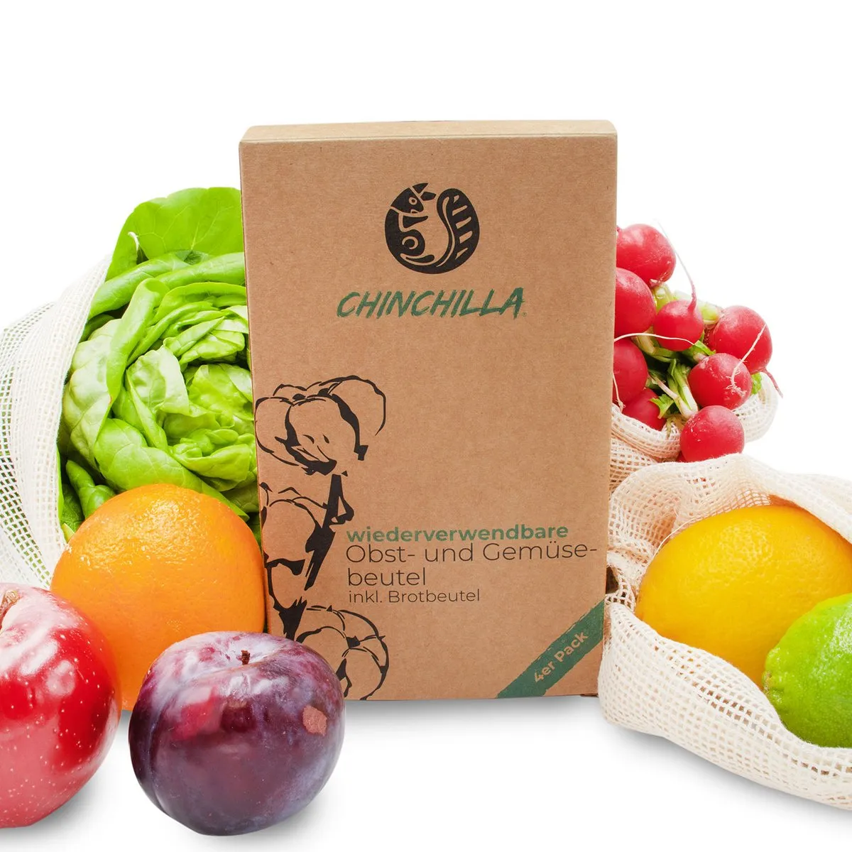 FRUITS AND VEGETABLES BAGS - 3 SHOPPING BAGS   1 BREAD BAG