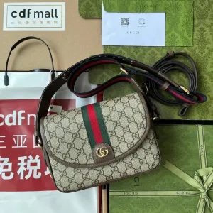 gg Ophidia gg Small Shoulder Bag Beige And Brown For Women, Women&#8217;s Bags 9.1in/23cm gg