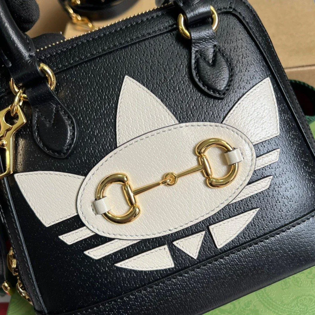 gg x Adidas Horsebit 1955 Mini Bag Black For Women, Women&#8217;s Bags 7.9in/20cm gg‎ 677212 U3ZDG 8726
