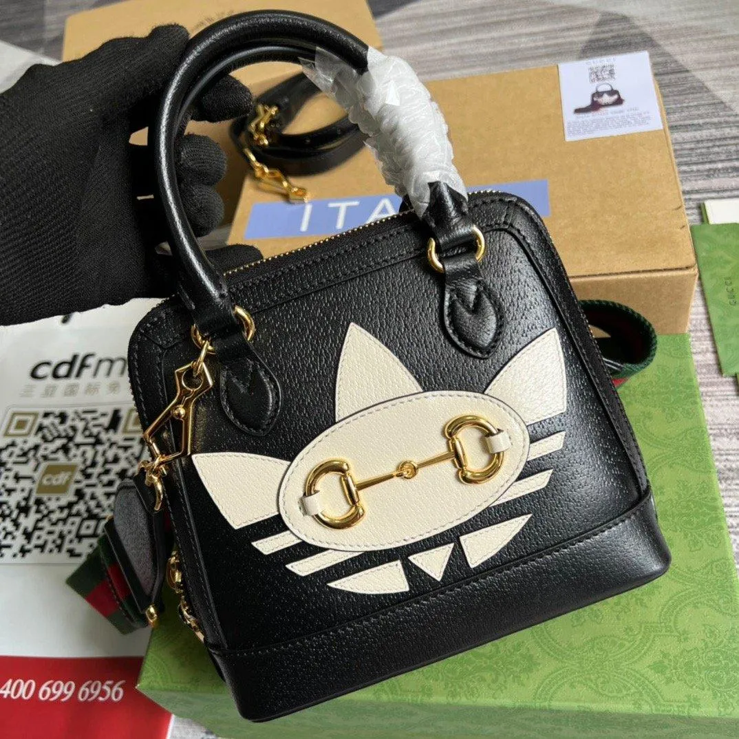 gg x Adidas Horsebit 1955 Mini Bag Black For Women, Women&#8217;s Bags 7.9in/20cm gg‎ 677212 U3ZDG 8726