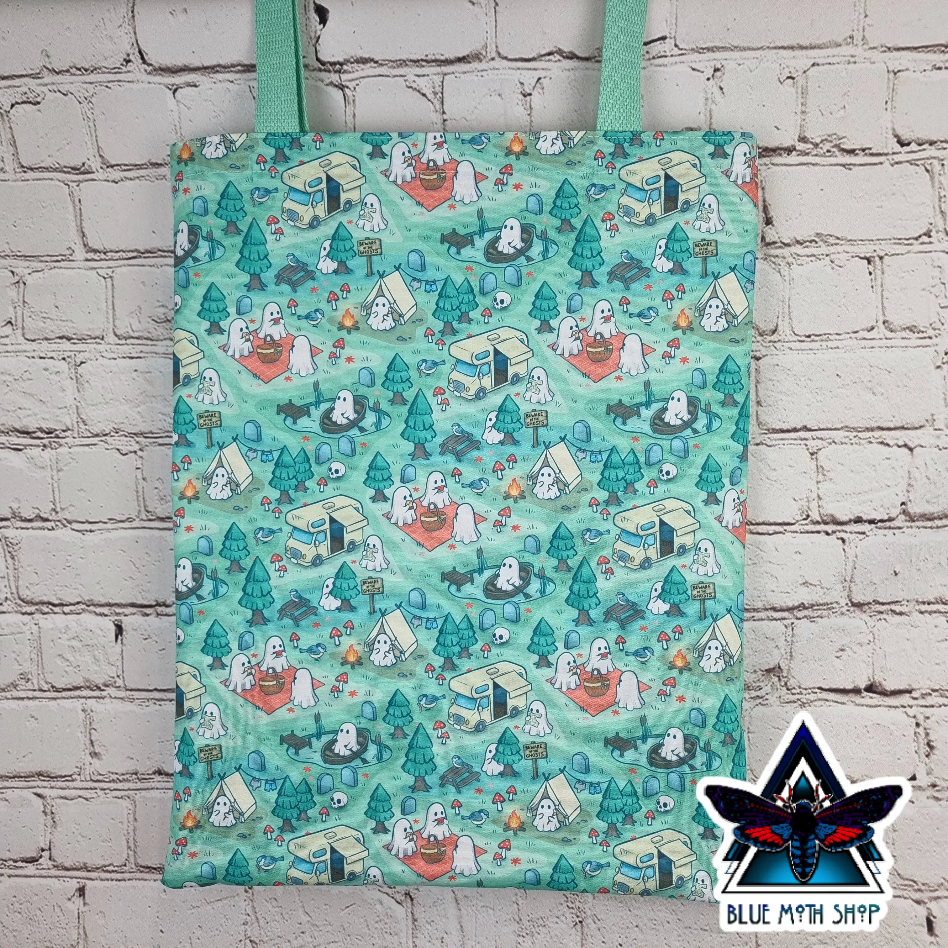 Ghost Camping Kawaii Mint 100% Cotton Canvas Tote Bag