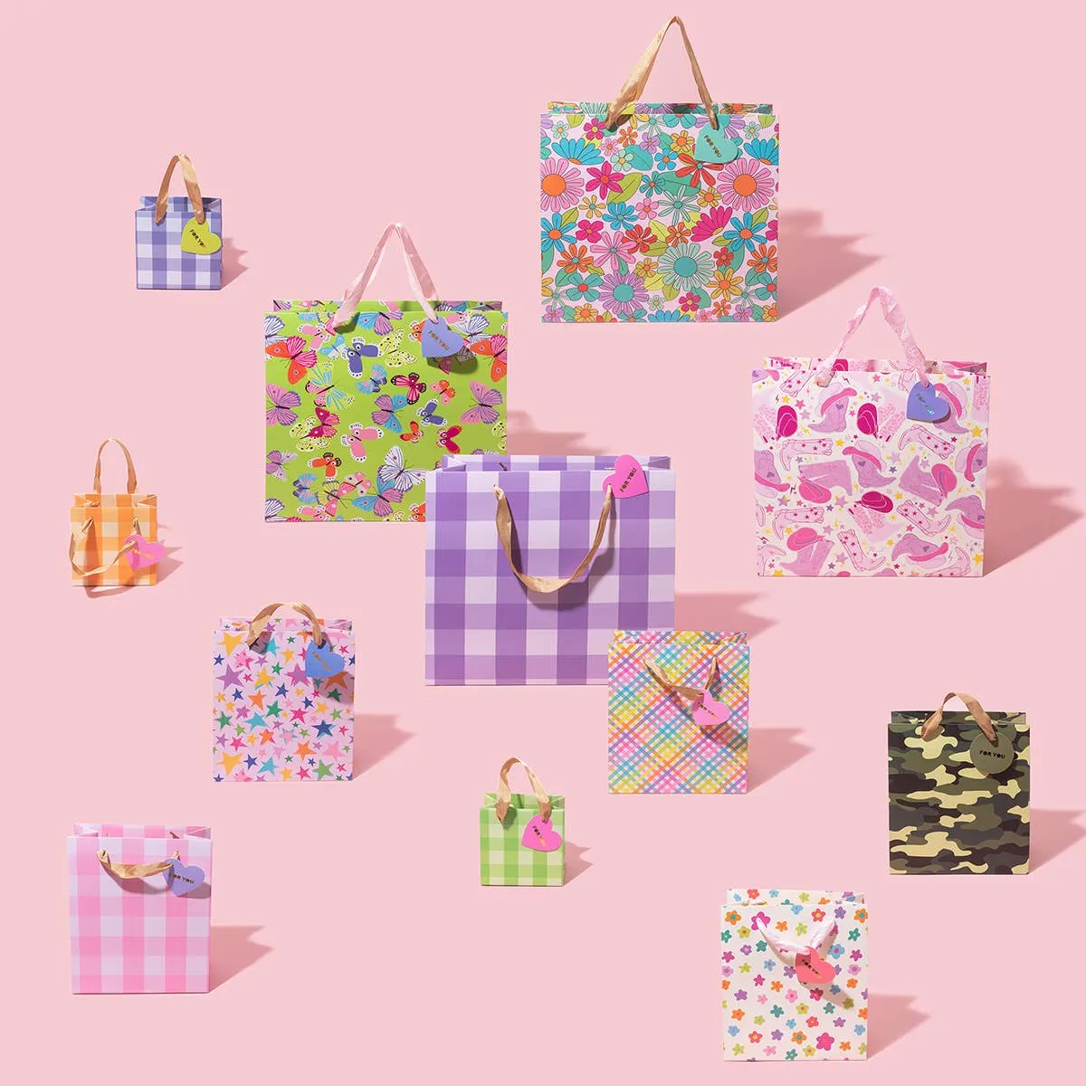 Gift Bags - Purple Gingham - Assorted Sizes to Choose From