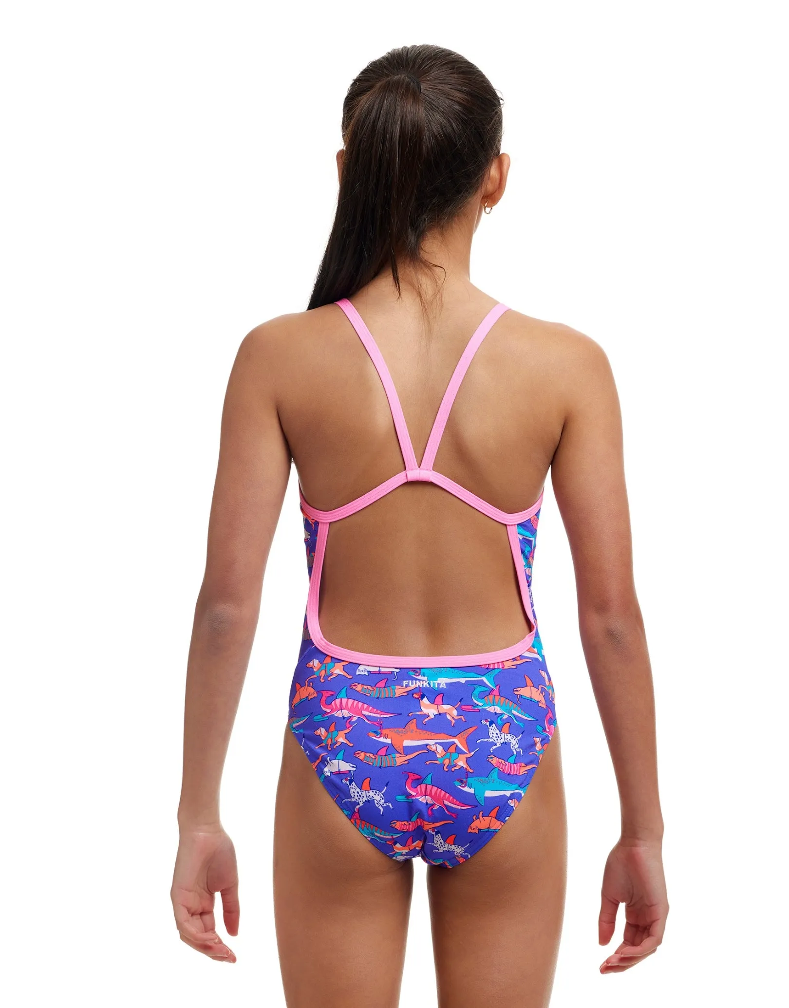Girls Doggie Paddle Single Strap Swimsuit - Purple/Multi