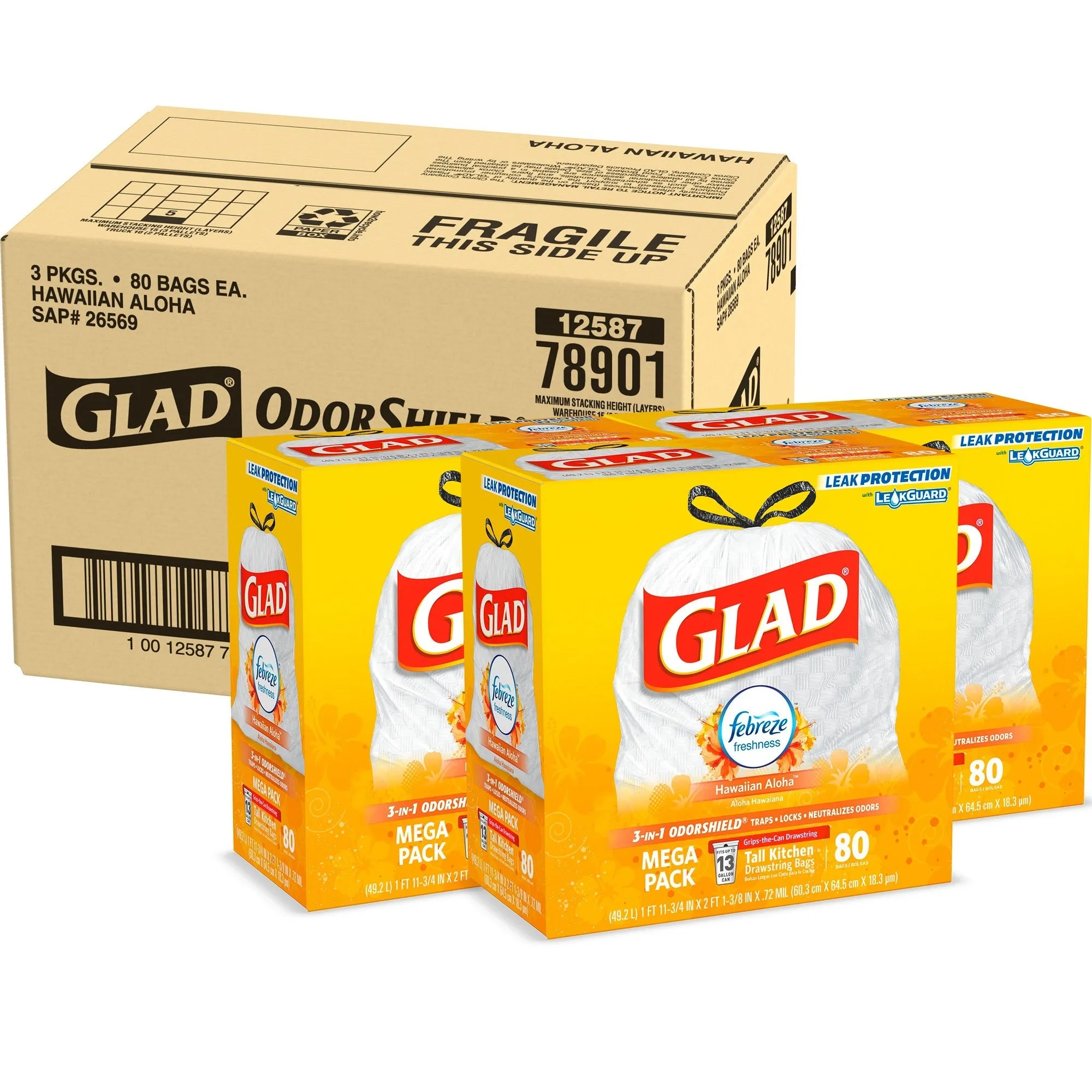 Glad OdorShield Tall Kitchen Drawstring Trash Bags
