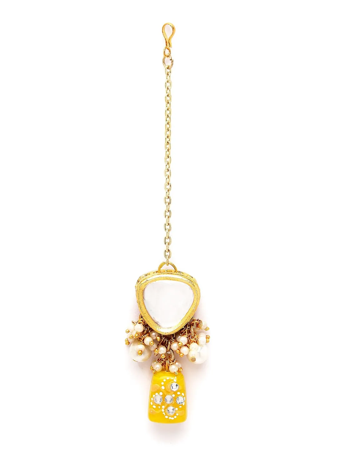 Gold-Plated Light Yellow Tumble And Polki Kundan Studded Jewellery Set