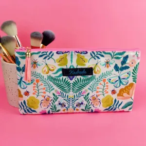 Green and Cream Zipper Pouch, Travel Pouch.