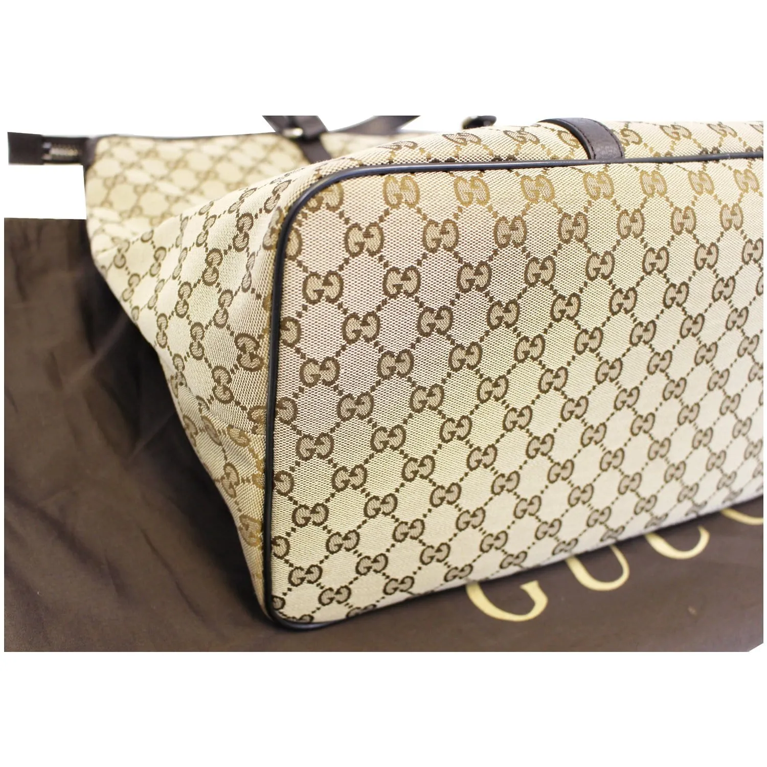 GUCCI GG Canvas Tote Travel Bag Beige