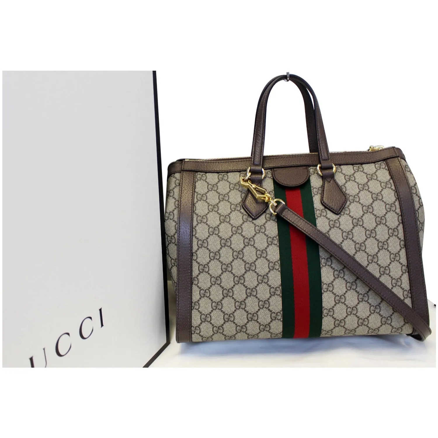 GUCCI Ophidia Medium GG Supreme Tote Shoulder Bag Beige 524537