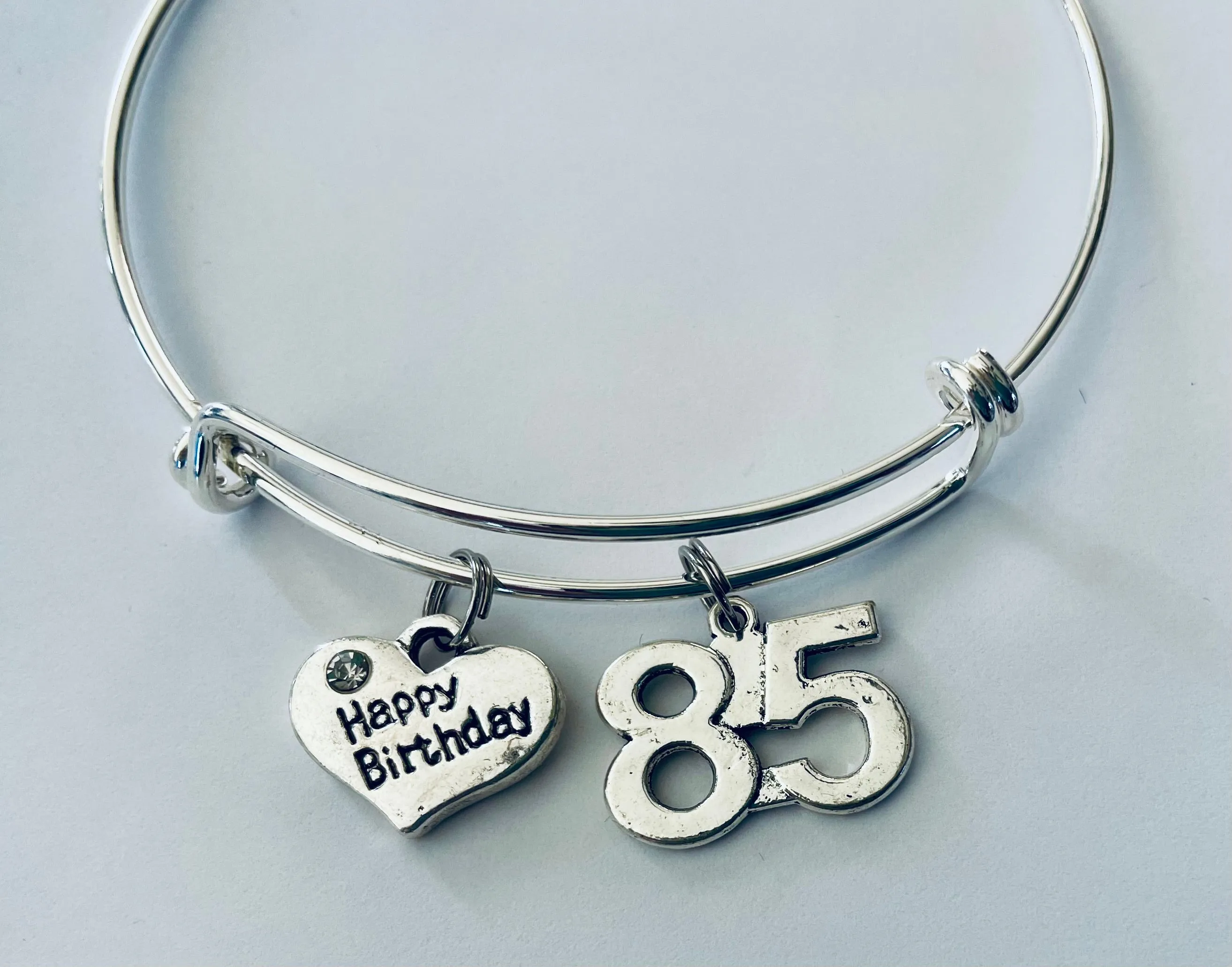Happy 85th Birthday Silver Expandable Charm Bracelet Adjustable Bangle Gift