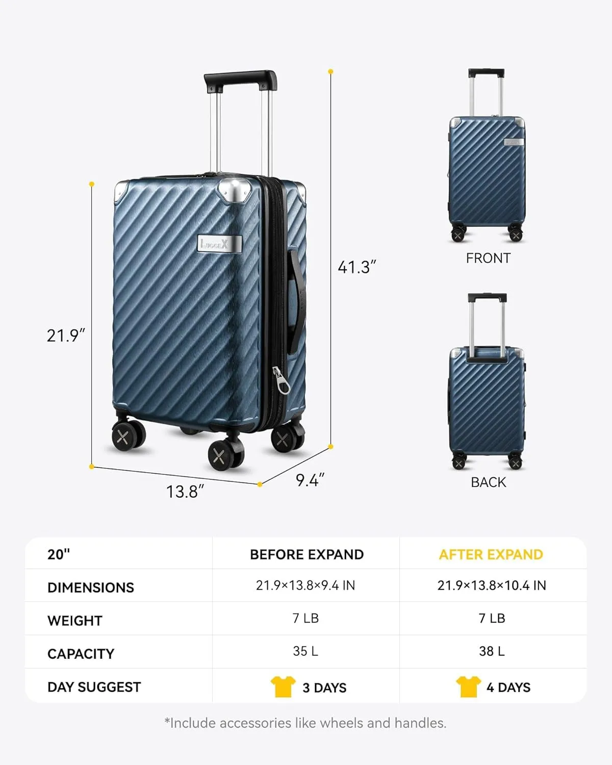 Hard Shell Carry-On Luggage Polycarbonate Expandable Suitcase 20-Inch