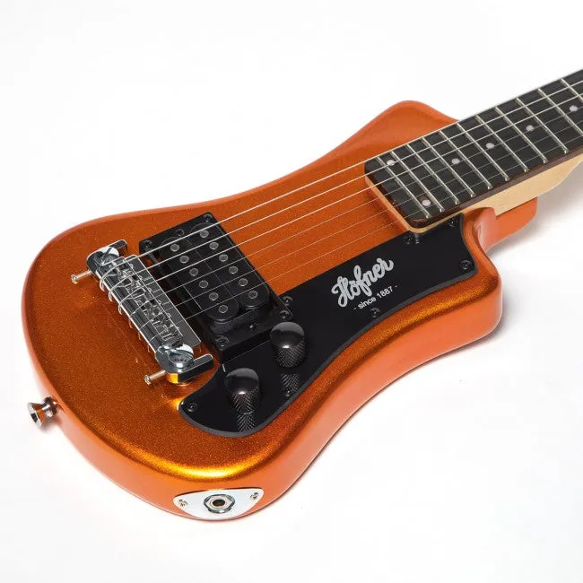 Hofner HOF-HCT-SH-MO-O Shorty Electric Travel Guitar - Metallic Orange - with Gig Bag
