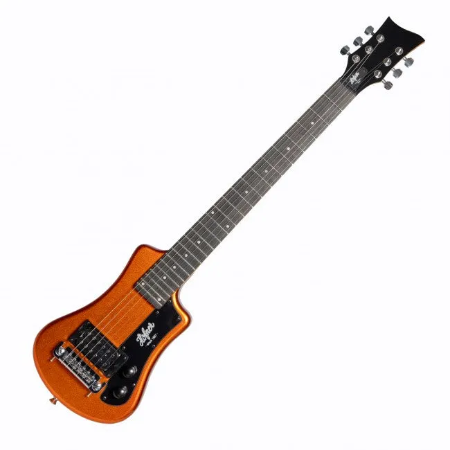 Hofner HOF-HCT-SH-MO-O Shorty Electric Travel Guitar - Metallic Orange - with Gig Bag