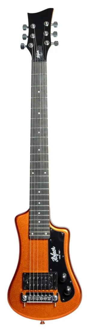 Hofner HOF-HCT-SH-MO-O Shorty Electric Travel Guitar - Metallic Orange - with Gig Bag