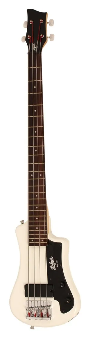 Hofner HOF-HCT-SHB-WH-O Shorty Electric Travel Bass Guitar - White - with Gig Bag