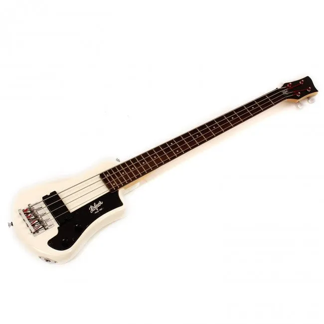 Hofner HOF-HCT-SHB-WH-O Shorty Electric Travel Bass Guitar - White - with Gig Bag