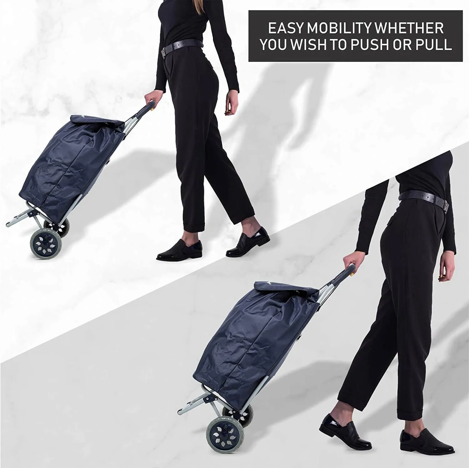 Hoppa Lightweight Shopping Trolley Folding 2 Wheel Large Capacity Shopper (Navy 140)