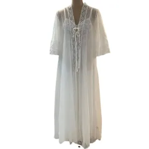 Ilese Stevens Bridal Lace Peignoir Long Gown &amp; Robe Vintage Nylon Lingerie Set