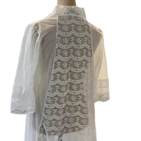 Ilese Stevens Bridal Lace Peignoir Long Gown &amp; Robe Vintage Nylon Lingerie Set
