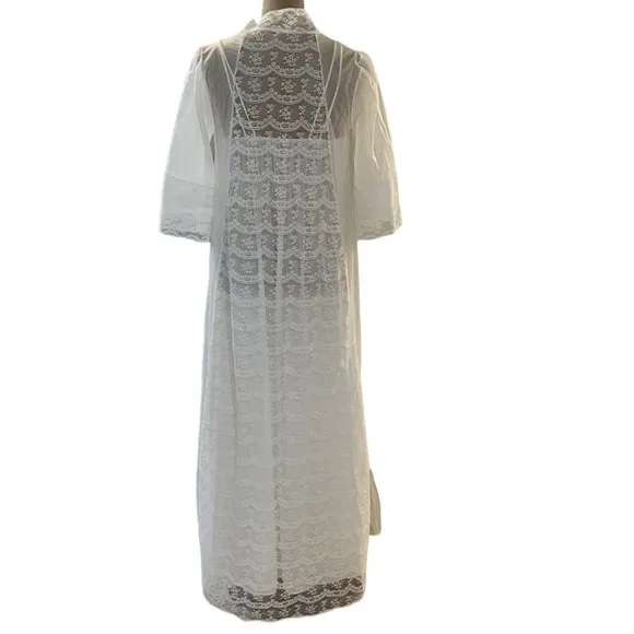 Ilese Stevens Bridal Lace Peignoir Long Gown &amp; Robe Vintage Nylon Lingerie Set