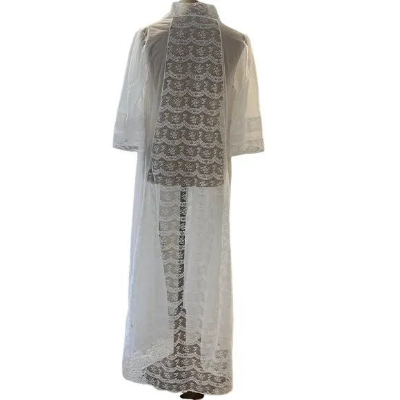 Ilese Stevens Bridal Lace Peignoir Long Gown &amp; Robe Vintage Nylon Lingerie Set