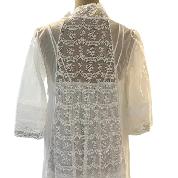 Ilese Stevens Bridal Lace Peignoir Long Gown &amp; Robe Vintage Nylon Lingerie Set