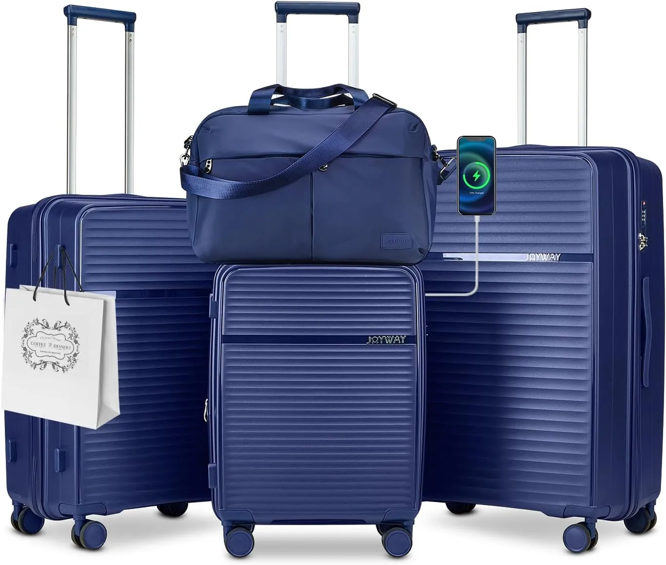 Joyway - 4 Luggage Sets PP Hardside USB Spinner Luggage - （Expandable Carry-on Luggage20"）（ 24" 28")