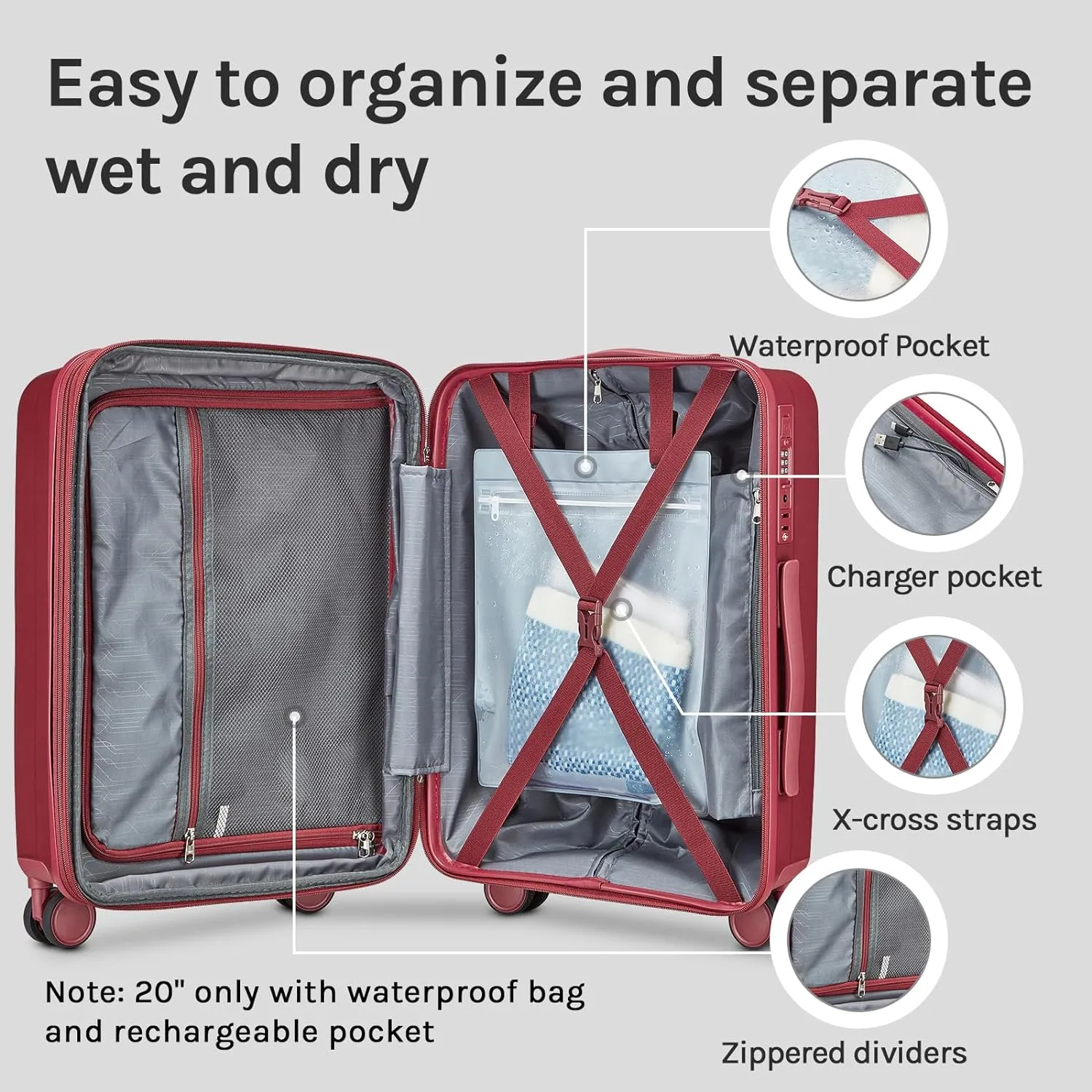Joyway - 4 Luggage Sets PP Hardside USB Spinner Luggage - （Expandable Carry-on Luggage20"）（ 24" 28")