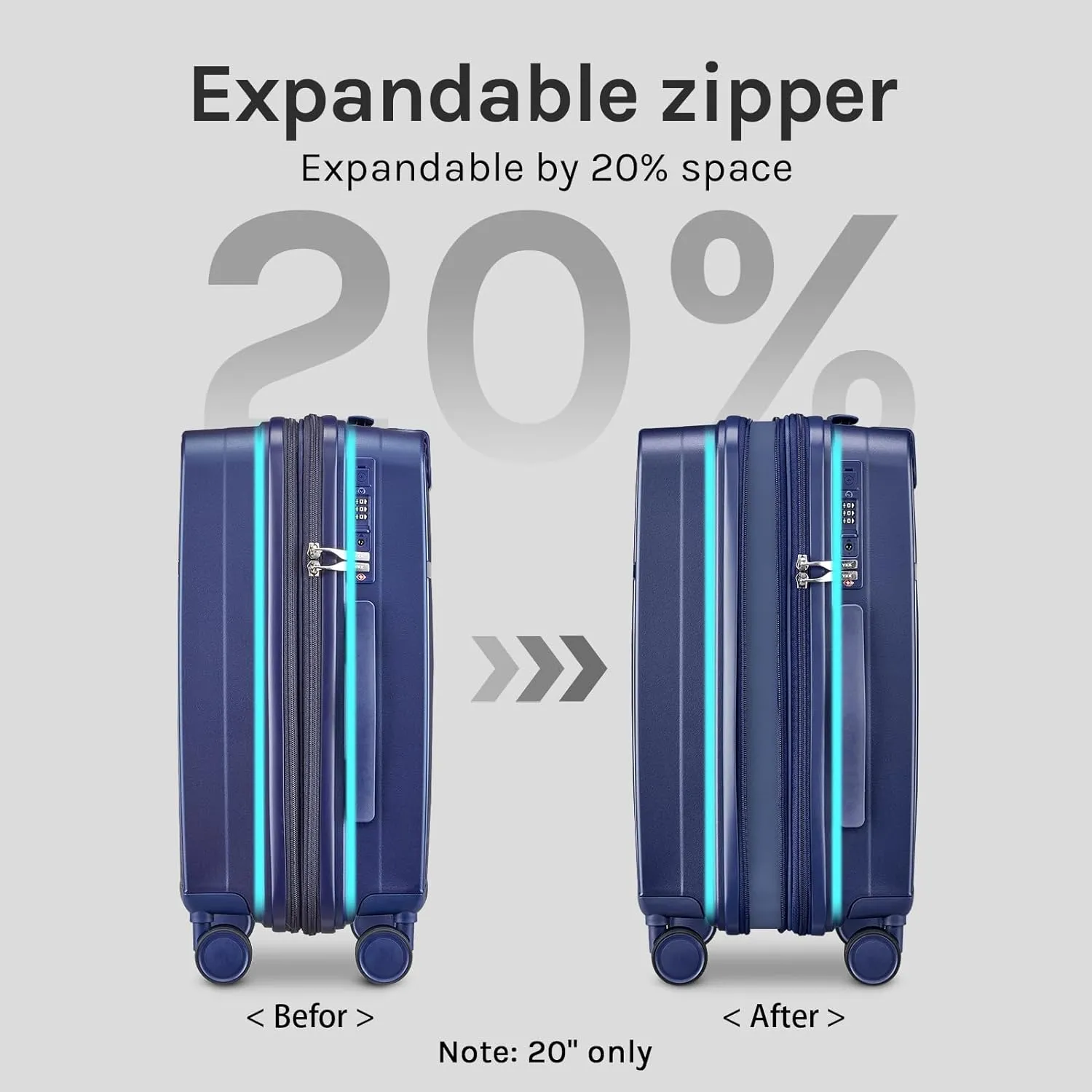 Joyway - 4 Luggage Sets PP Hardside USB Spinner Luggage - （Expandable Carry-on Luggage20"）（ 24" 28")