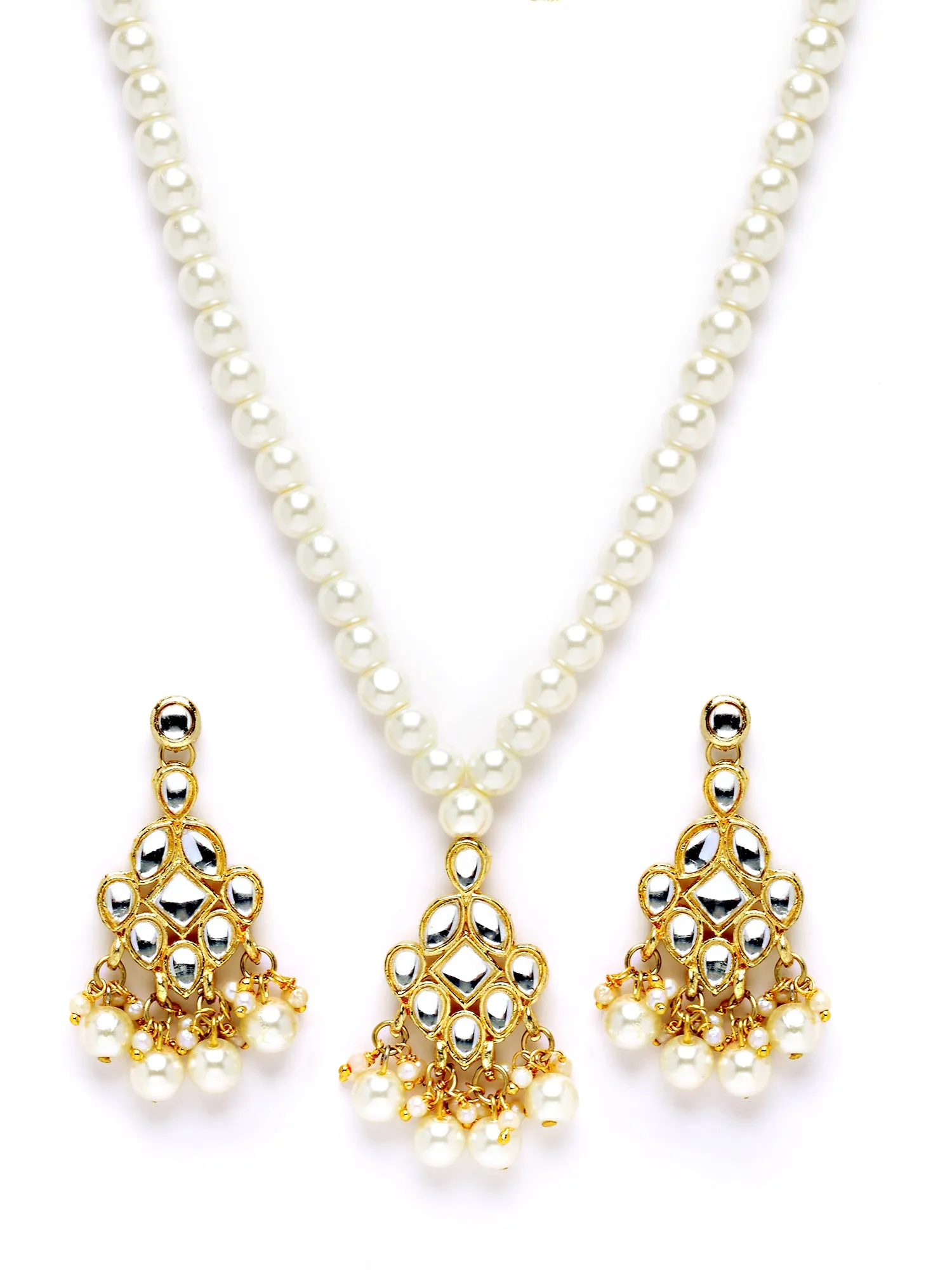 Karatcart Gold Plated Pearl Beads Studded Kundan Necklace Set for Women