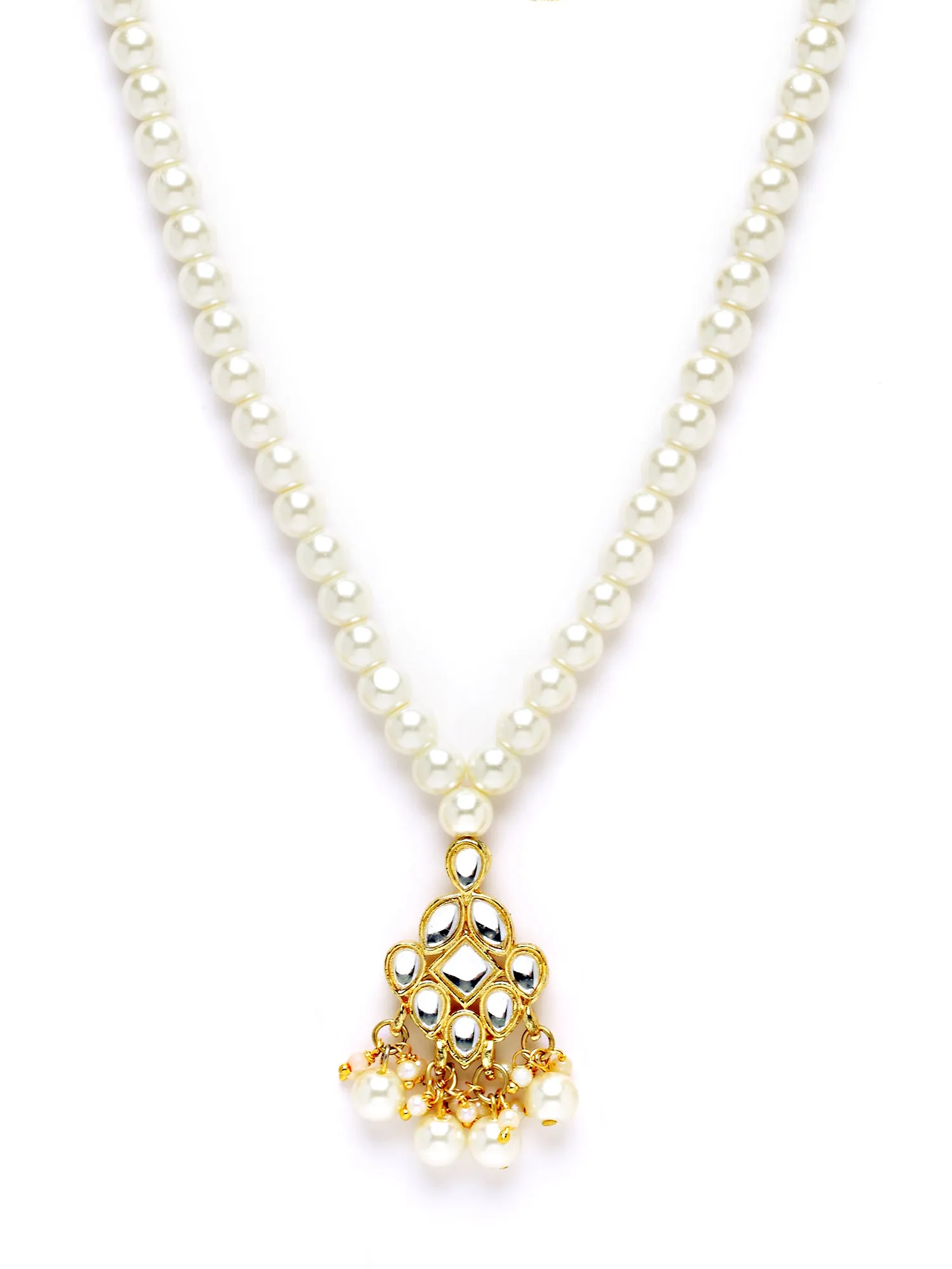 Karatcart Gold Plated Pearl Beads Studded Kundan Necklace Set for Women