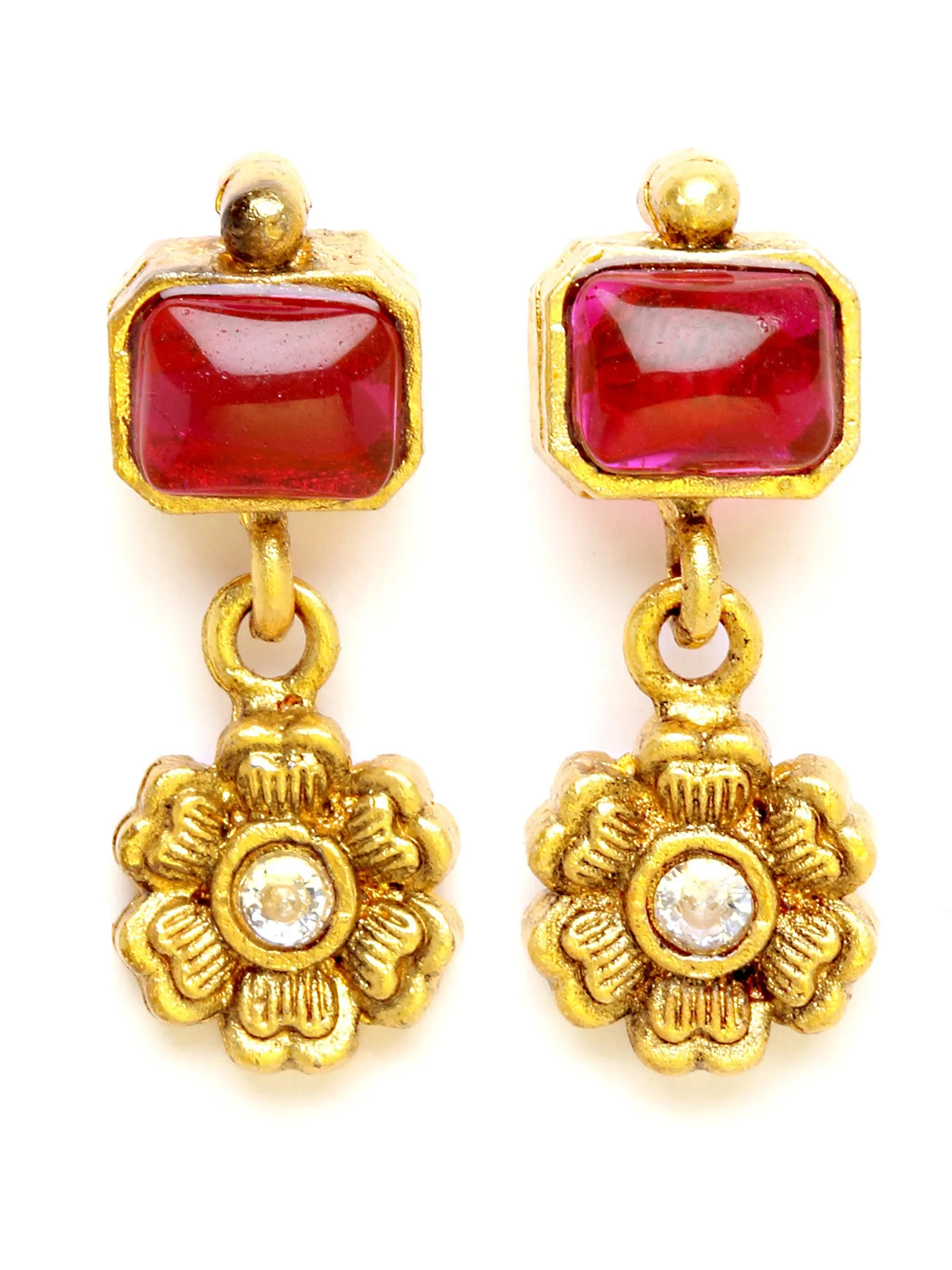 Karatcart Gold Plated Red Stones Studded Floral Design Necklace Set
