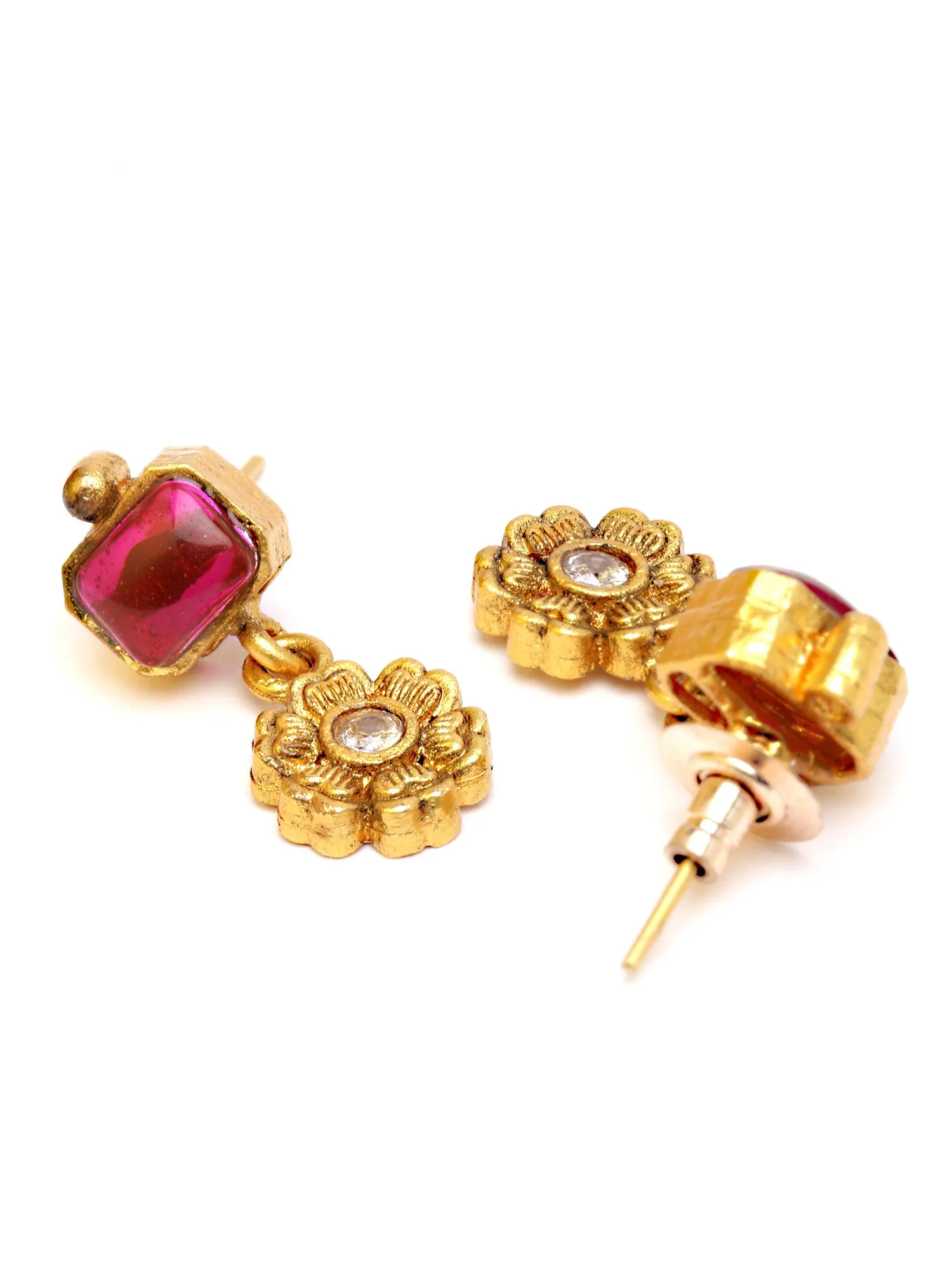 Karatcart Gold Plated Red Stones Studded Floral Design Necklace Set