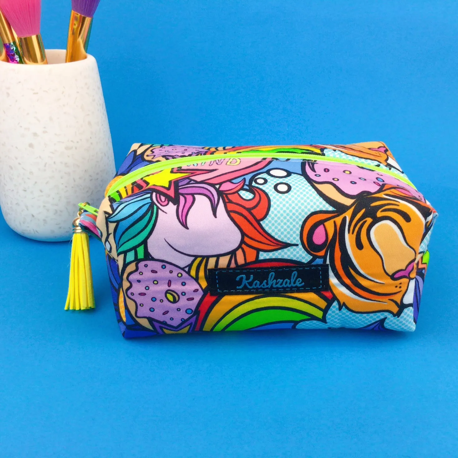 Kasey's Dream Medium Box Makeup Bag. Kasey Rainbow Design.
