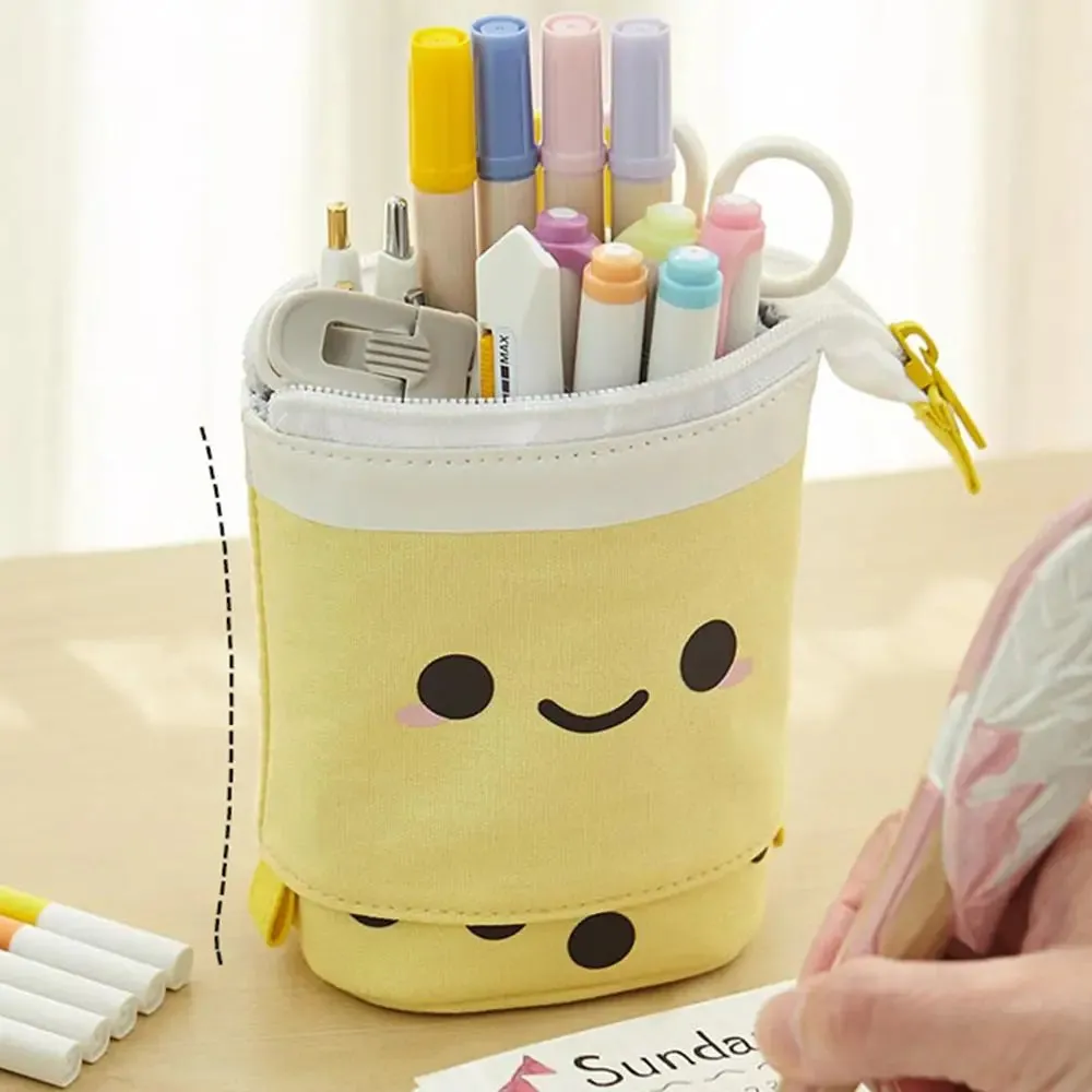 Kawaii Boba Milk Tea Pencil Case 🥤✨ | Cute Retractable Pen Holder & Stationery Organizer for Kids 🎨🌈