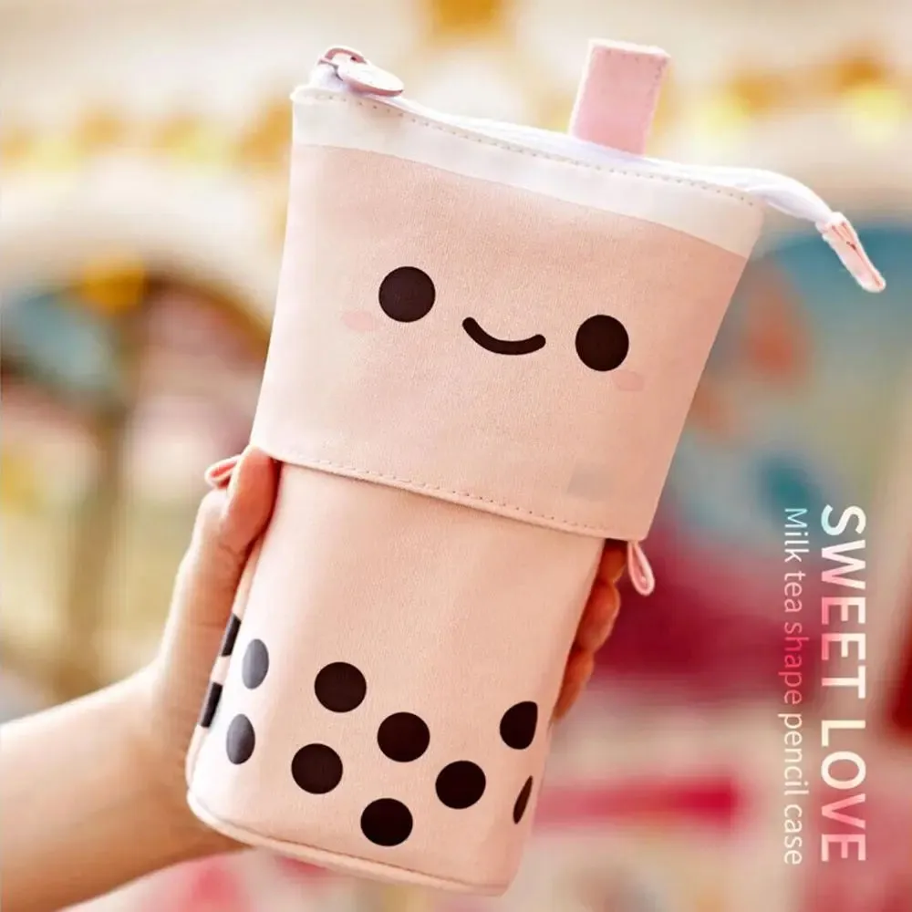 Kawaii Boba Milk Tea Pencil Case 🥤✨ | Cute Retractable Pen Holder & Stationery Organizer for Kids 🎨🌈