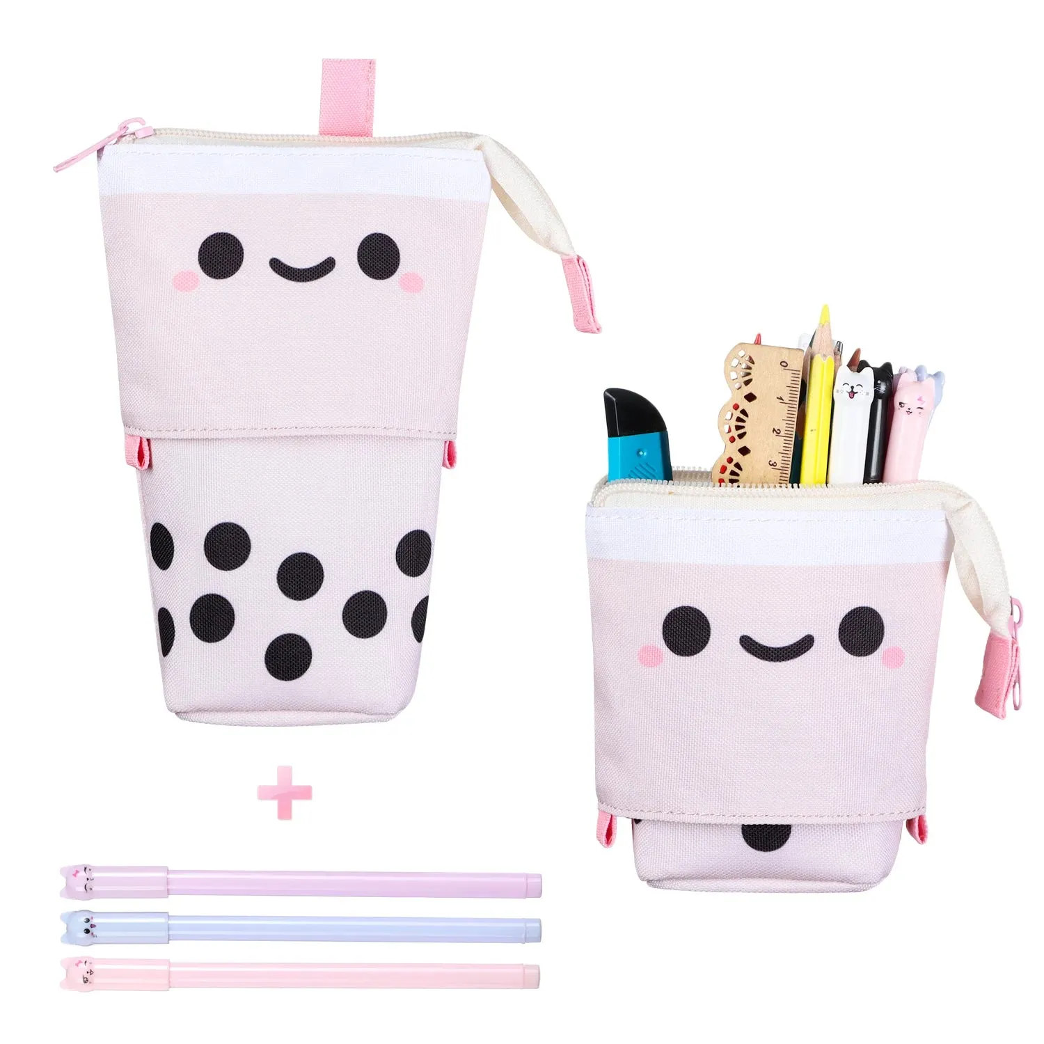 Kawaii Boba Milk Tea Pencil Case 🥤✨ | Cute Retractable Pen Holder & Stationery Organizer for Kids 🎨🌈