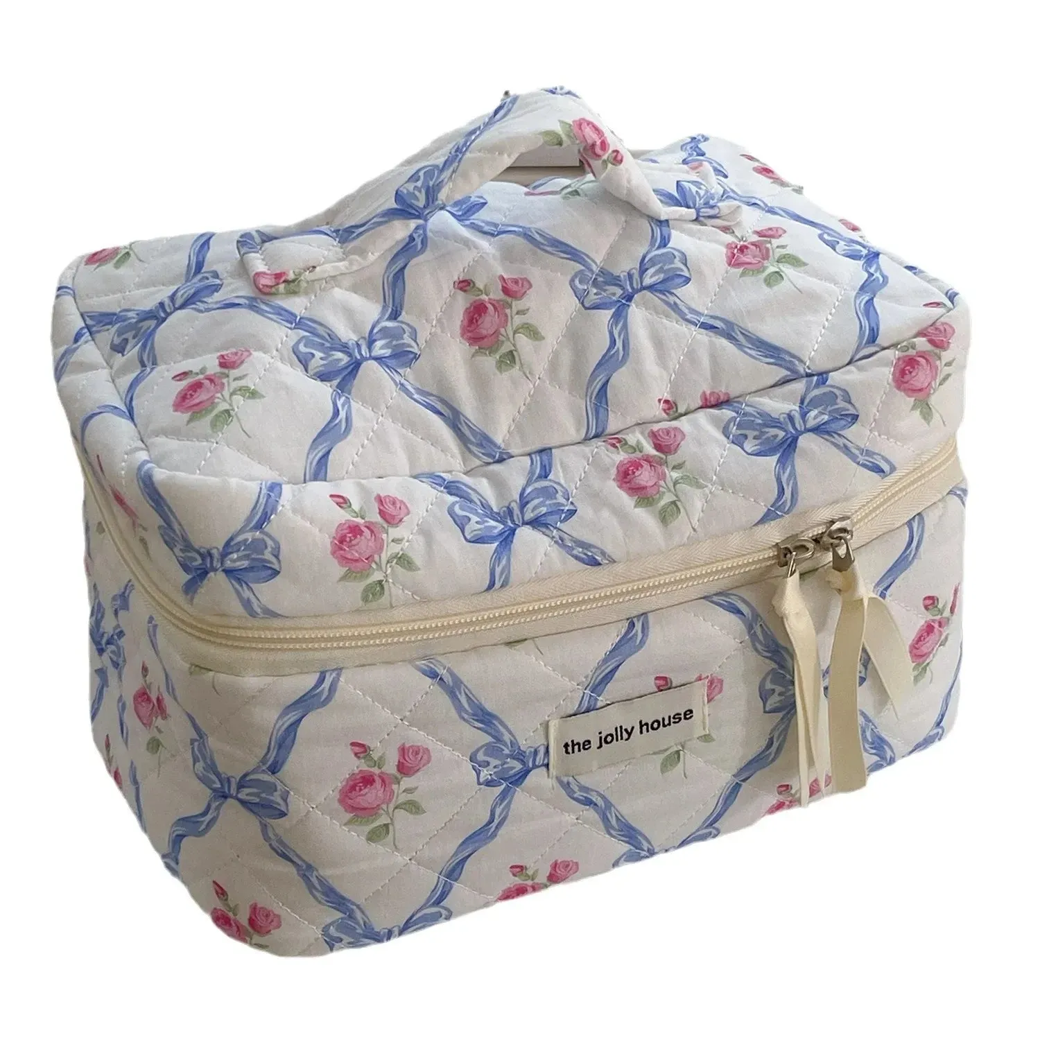 Kawaii Bow Flower Quilted Makeup Bag 🌸✨ | Adorable Zipper Cosmetic Organizer for Girls 🎀💖