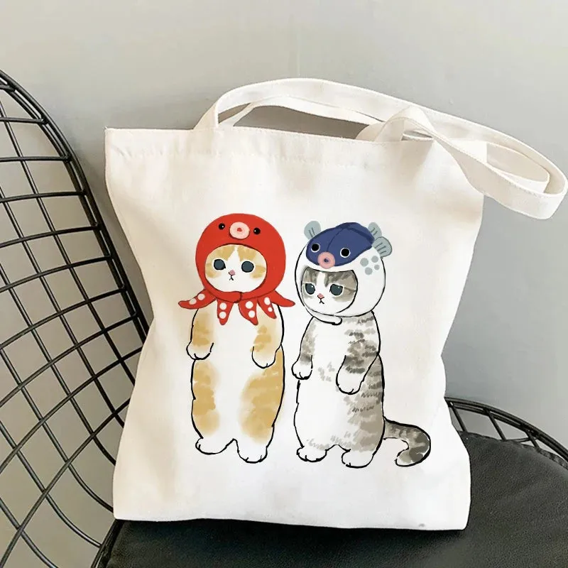 Kawaii Cat Canvas Tote: Adorable Shoulder Bag for Fashionable Girls 🐾🌟