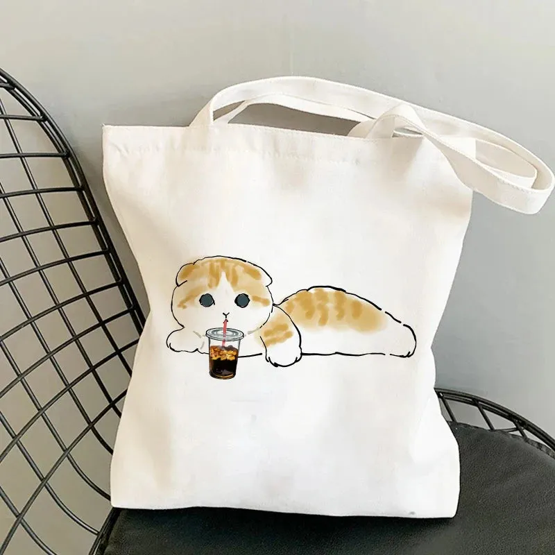 Kawaii Cat Canvas Tote: Adorable Shoulder Bag for Fashionable Girls 🐾🌟