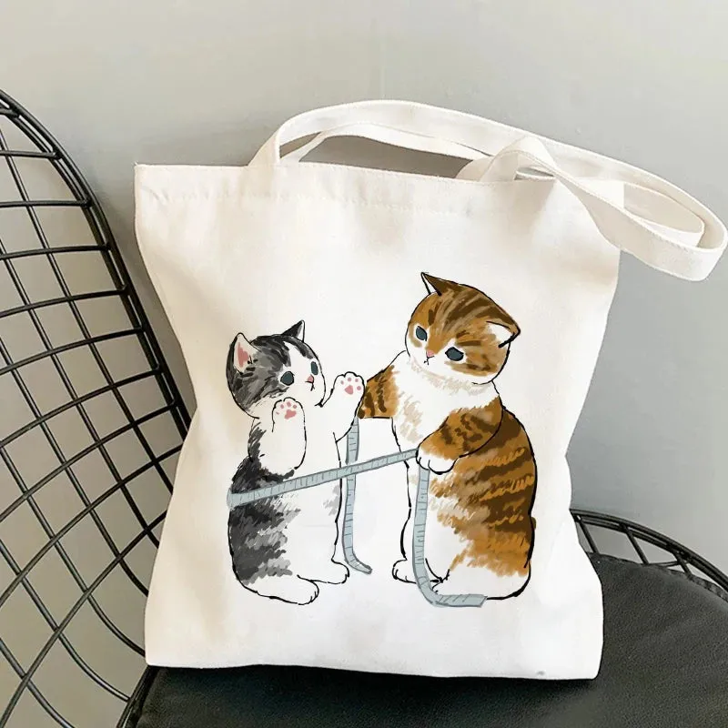 Kawaii Cat Canvas Tote: Adorable Shoulder Bag for Fashionable Girls 🐾🌟