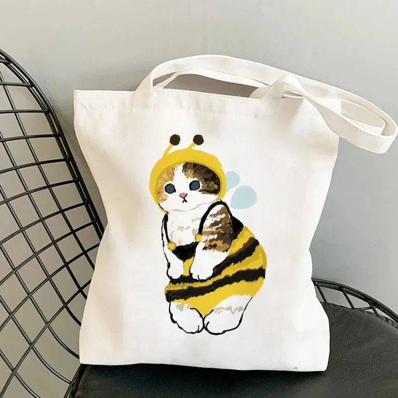 Kawaii Cat Canvas Tote: Adorable Shoulder Bag for Fashionable Girls 🐾🌟