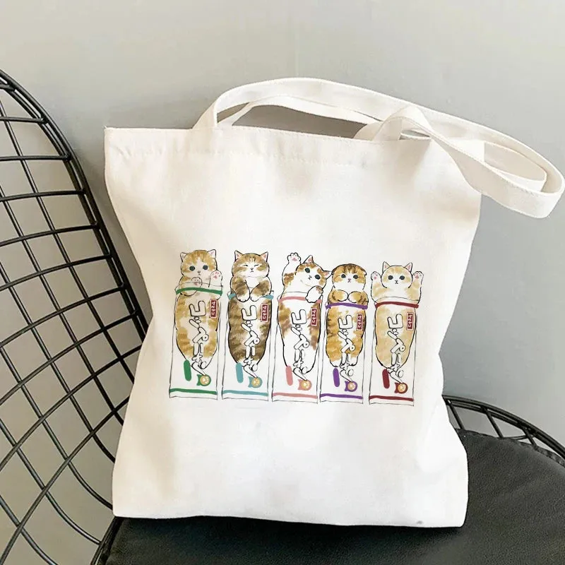 Kawaii Cat Canvas Tote: Adorable Shoulder Bag for Fashionable Girls 🐾🌟