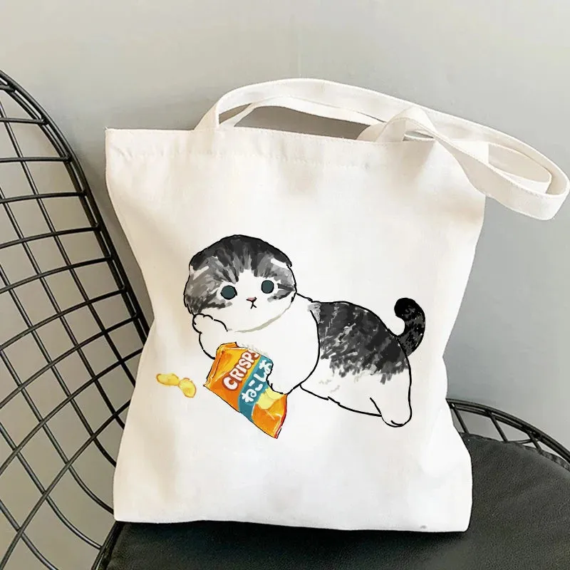 Kawaii Cat Canvas Tote: Adorable Shoulder Bag for Fashionable Girls 🐾🌟