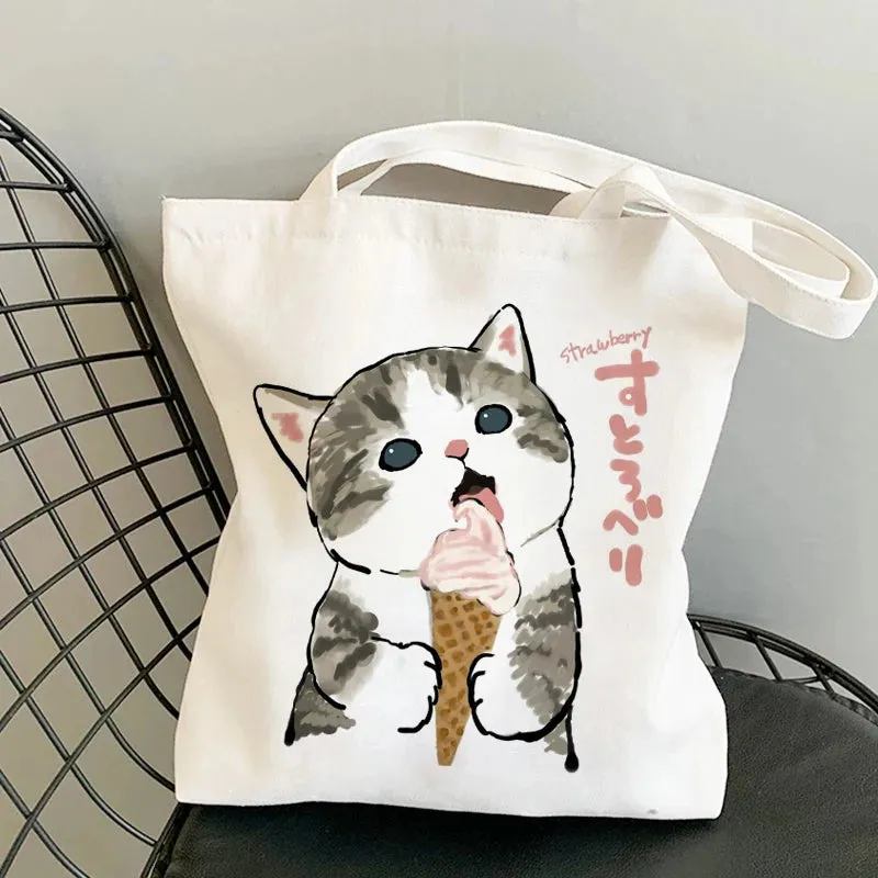 Kawaii Cat Canvas Tote: Adorable Shoulder Bag for Fashionable Girls 🐾🌟