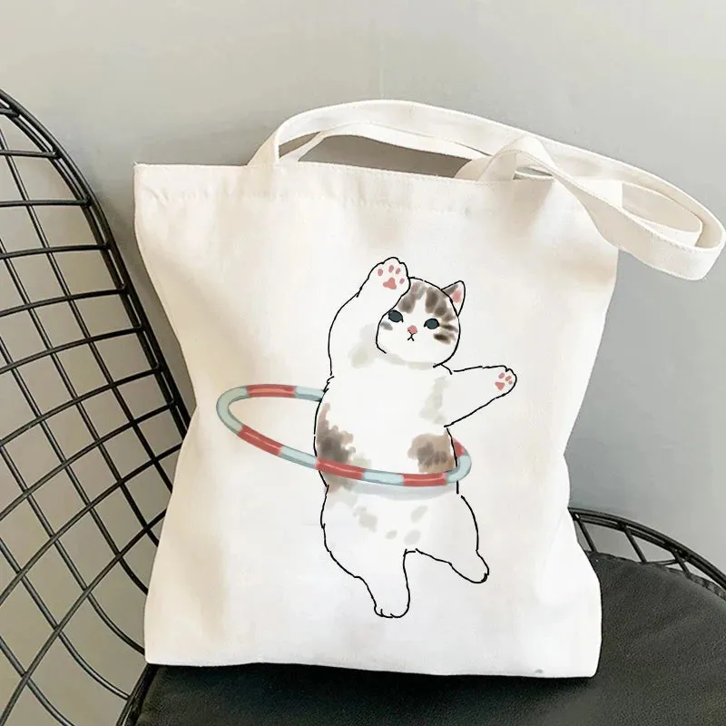 Kawaii Cat Canvas Tote: Adorable Shoulder Bag for Fashionable Girls 🐾🌟