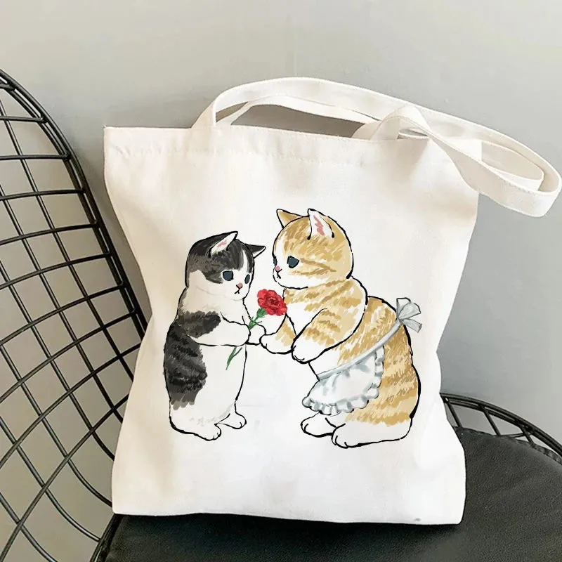 Kawaii Cat Canvas Tote: Adorable Shoulder Bag for Fashionable Girls 🐾🌟