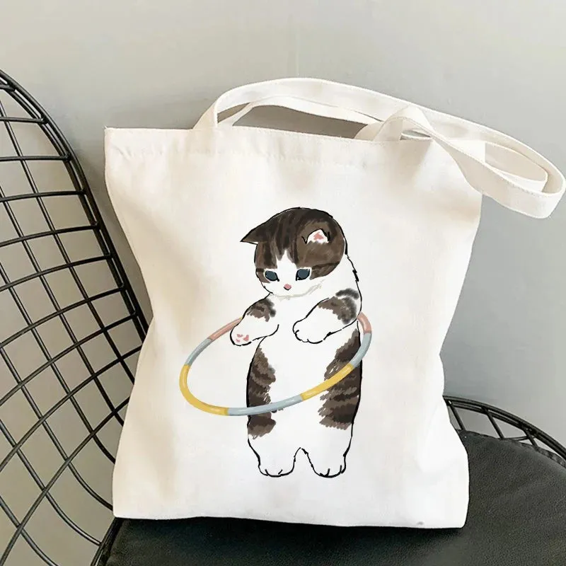 Kawaii Cat Canvas Tote: Adorable Shoulder Bag for Fashionable Girls 🐾🌟