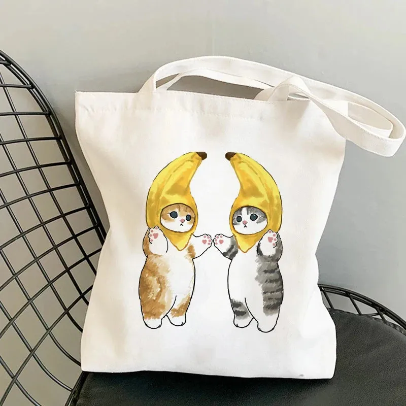 Kawaii Cat Canvas Tote: Adorable Shoulder Bag for Fashionable Girls 🐾🌟