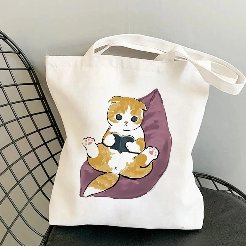 Kawaii Cat Canvas Tote: Adorable Shoulder Bag for Fashionable Girls 🐾🌟