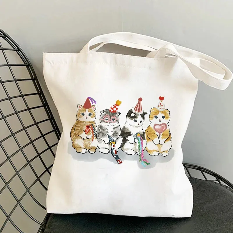 Kawaii Cat Canvas Tote: Adorable Shoulder Bag for Fashionable Girls 🐾🌟